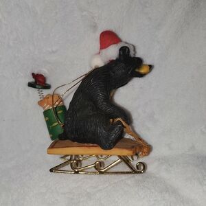 Vintage O'Well Black Bear On Sled Christmas Ornament
